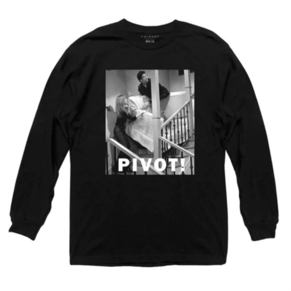 FRIENDS 'PIVOT!' Ross and Rachel couch graphic tee UNISEX XL blk long sleeve